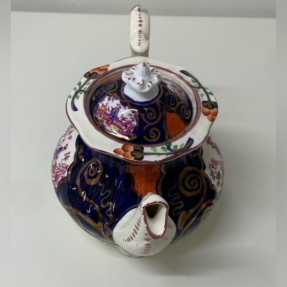 1830s Vintage Gaudy Welsh CHINOISSERIE Pattern Finial Lidded Lustre Teapot - Picture 9 of 16